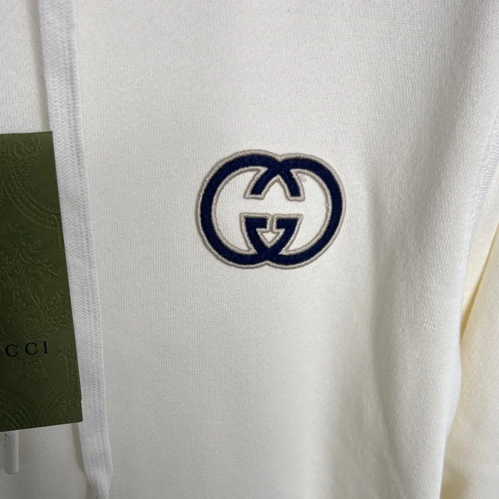 Gucci Interlocking G Embroidery Cotton Hooded Sweatshirt sz L